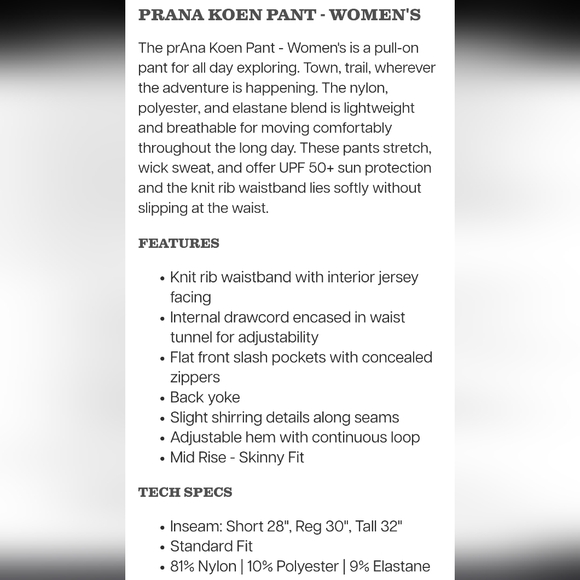 Prana Koen Pant Black Women's Medium - Picture 13 of 13